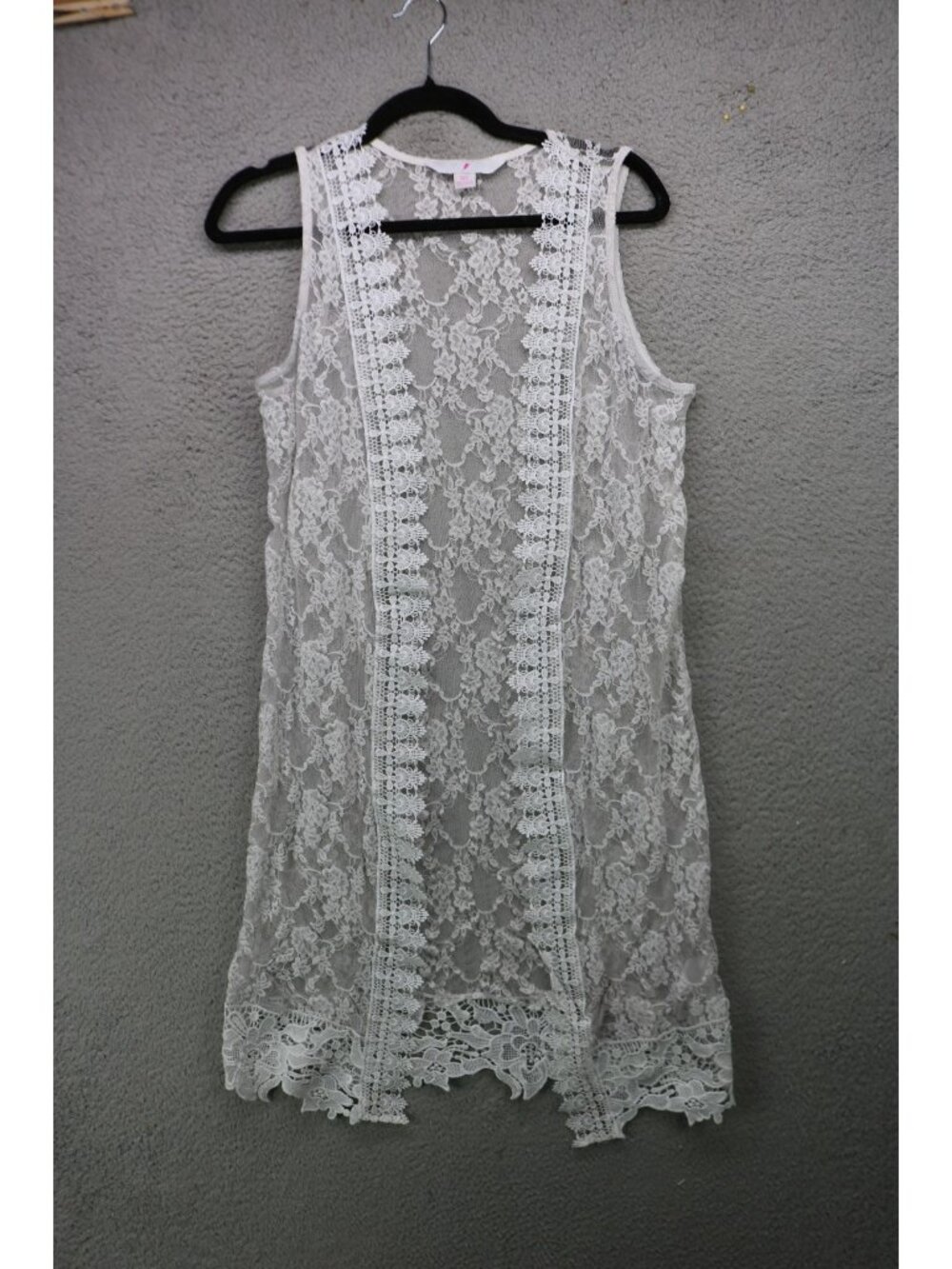 Vintage White Lace Sleeveless Open Duster Topper-Small-Crochet-Feminine-Romantic
